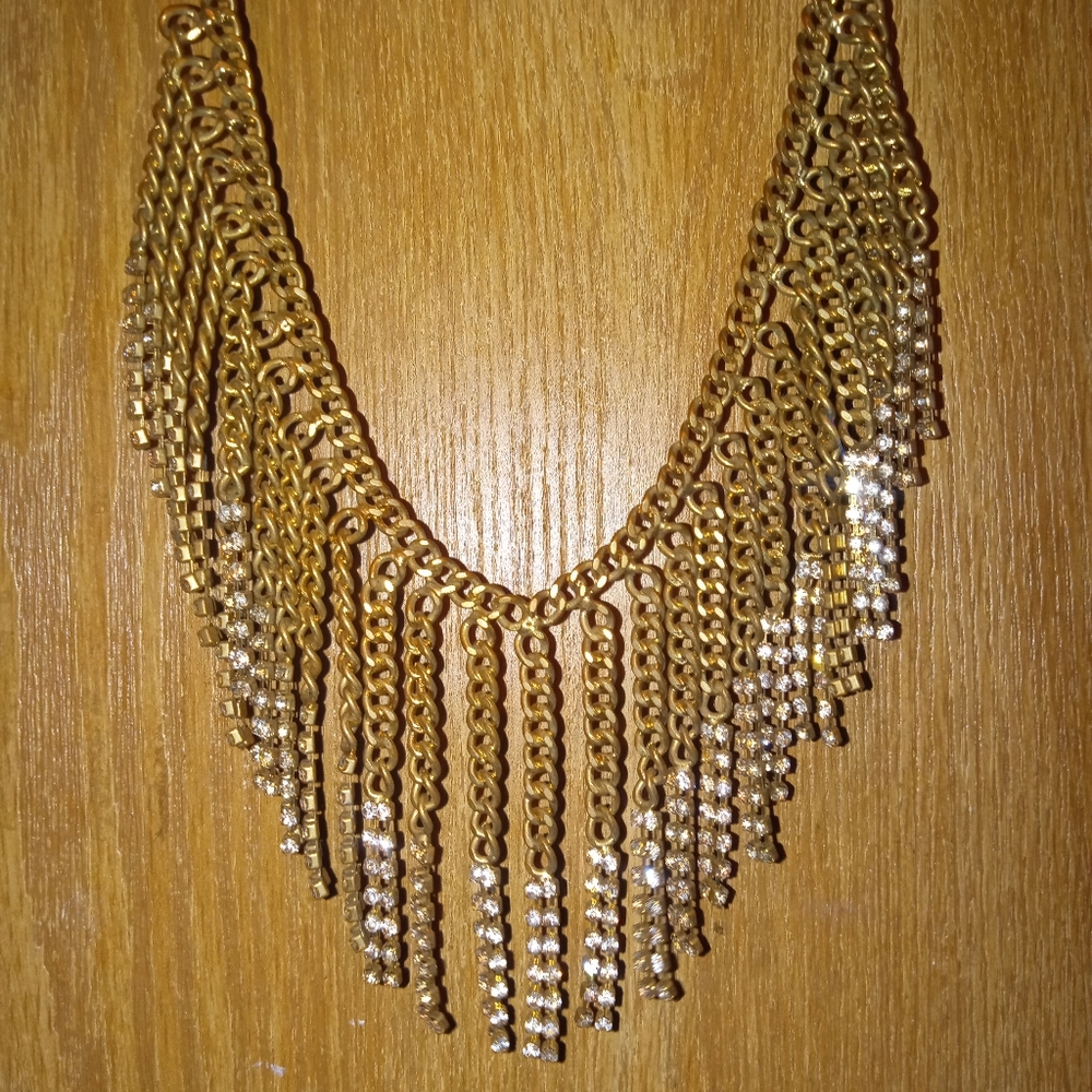 Vintage Chain Rhinestone Bib Fringe Necklace Choker